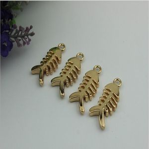 Small light gold fish bones pattern zinc alloy metal handbag logo label tags for