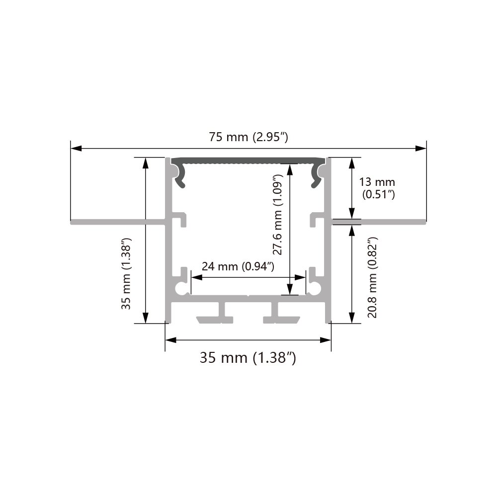 6061-T6 Aluminum Alloy Recessed LED Profile with High-Transparency PMMA Diffuser