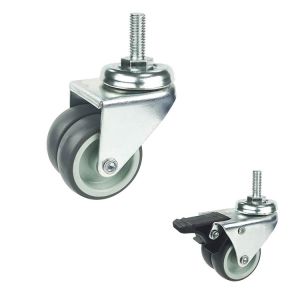2 Inch Light Duty Casters TPR Soft 132LBS Threaded Stem Swivel Twin Wheel