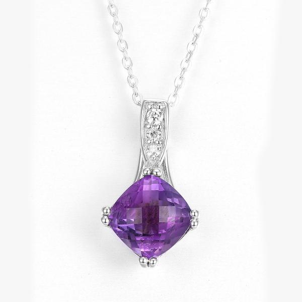 Quality Rhodium Sterling Silver Gemstone Pendants 10mm Square Stone Necklace wholesale