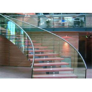 Round Glass Modern Curved Staircase With Double U Channel Stringer