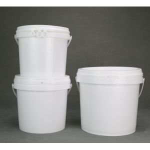 Customizable Plastic Food Bucket With Handle White Round Shape