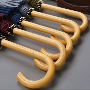 China Diameter 112CM Pongee Auto Open Straight Umbrella With Wooden J Handle on sale