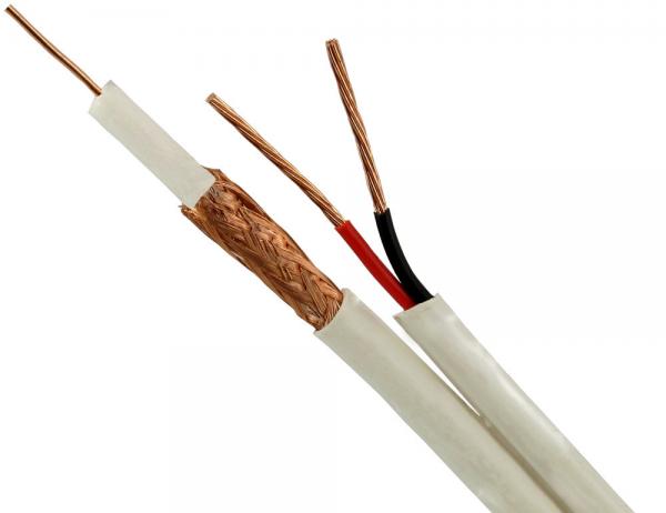 Quality RG59 +2/18 AWG Siamese Copper Conductor CCTV coaxial + Power cable White for HDCVI wholesale