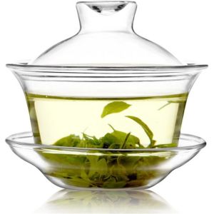 Chinese Gaiwan Tea Set Of 4 For Hot Beverages Saucer And Lid Sancai Wan