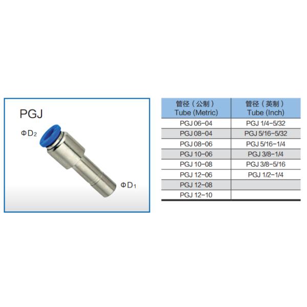 PGJ One Touch plung in type without thread Brass Nickel Plated Air Fitting