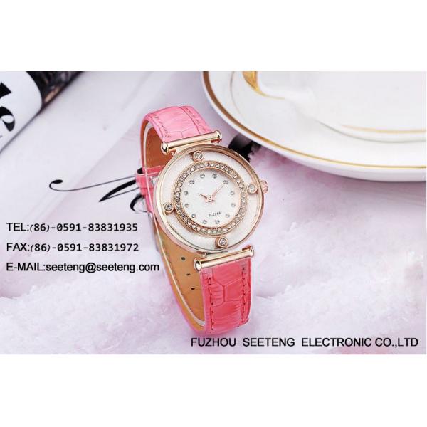 Fashion design wrist watch with colorful pu leather strap and diamond inset dial for ladies