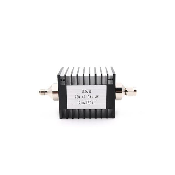20 dB Fixed Attenuator, SMA Male to SMA Female Black Anodized Aluminum Heatsink