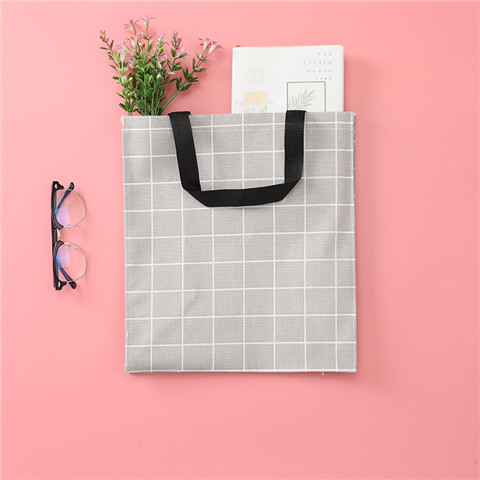 12oz Supermarket Reusable Shopping Bags Gray White Grid Tote Bag With Rope
