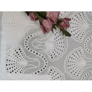 China White Bridal Lace Shell Pattern Embroidered Eyelet Fabric 100% Cotton on sale