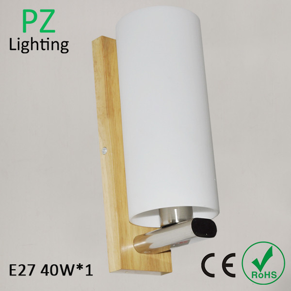 Wall mounted wood lamp with round glass shade white color,E27 LED bulb available