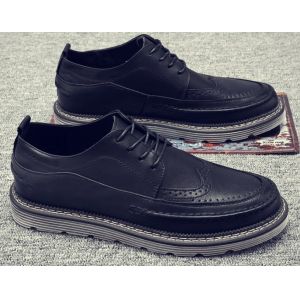 China Retro Breathable Leather Mens Brogue Sneakers Stitched Reinforced on sale