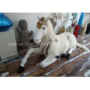 China Sitting Style Window Display Decorations Fiberglass Unicorn Statue With Fake Hair on sale