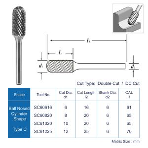 Double Cut Carbide Burr Rotary Burr with Radius End Type C Electric Power Source