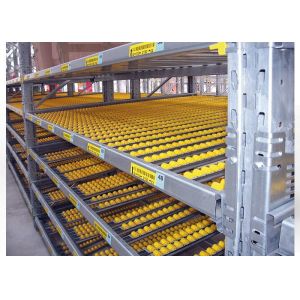 Customized Size Carton Flow Rack / Warehouse Roller Racks Yellow With Tilted