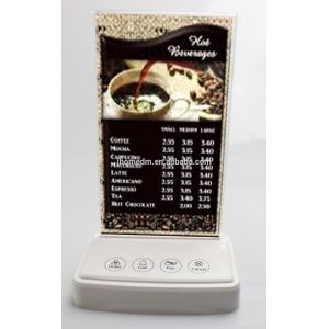 wireless call waiter restaurant system white menu holder call button and display