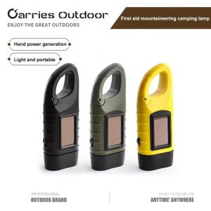 Hand Cranked Solar LED Flashlight Rechargeable Emergency Mountaineering Buckle