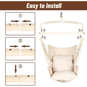 Hammock Chair Hanging Rope Swing - Max 500 Lbs - 2 Cushions Included - Steel