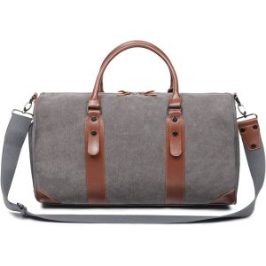 Canvas Weekender Overnight Bag Carry On Luggage With Shoe Compartment / Toiletry