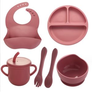 Cheap Durable Silicone Baby Feeding Set BPA Free Spoons Bibs Plate Customized Design Style for sale