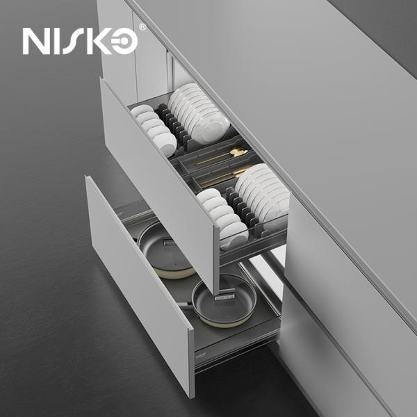 Quality Double Tiers Dish Bowl Cabinet Basket Pull Out Adjustable Cutlery Tray Kitchen Organizer wholesale