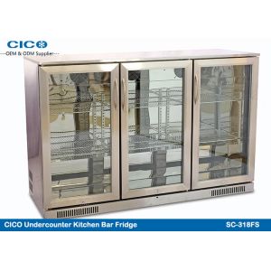 318L 3 Door Undercounter Fridge , Under Counter Beer Cooler Hinged Door SS
