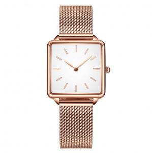 Cheap Ladies Square Stainless Steel Back Quartz Watch Mesh Band Wrist Watch for sale