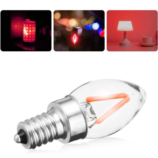 Red LED Night Light Bulb Candelabra Edison C7 E12 For Christmas