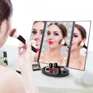ABS Materials Mirror Desktop trifold led vanity touch sensor makeup cosmetic mirror