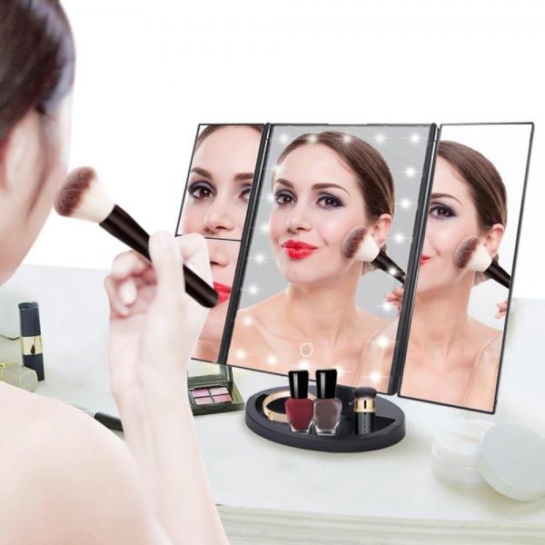 Quality ABS Materials Mirror Desktop trifold led vanity touch sensor makeup cosmetic mirror wholesale