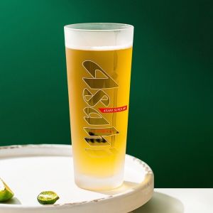 500ml Frosted Glass Drinking Cups 17.6 Ounce Hand Blown Glass Etching Beer Mugs
