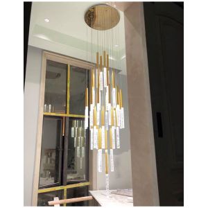 Modern Led Crystal Chandelier For Staircase Lobby Mall Villa Gold loft hanging
