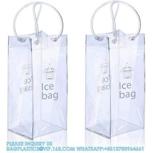 sustainable recyclable Ice Wine Bag With Handle Clear Wine Pouch Cooler For
