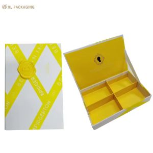 XL Packaging Custom Printed Cosmetic Boxes Yellow Velvet Finish Resin Logo