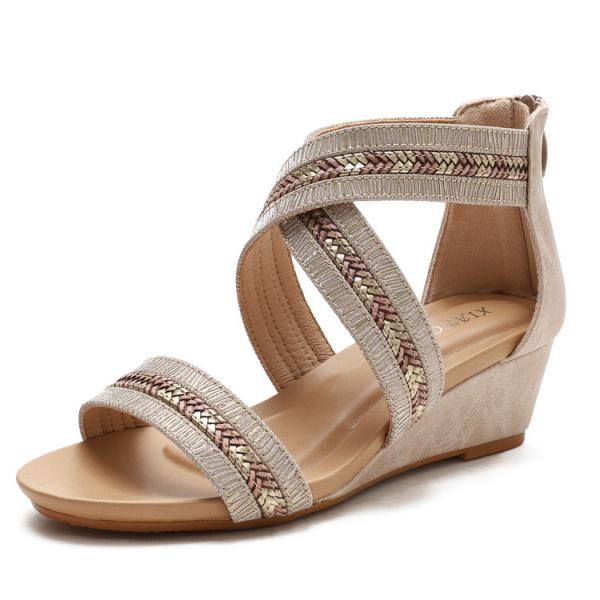 BS054 Wedge Heel Sandals Women Summer Non-Slip Word With Open Toe Roman Shoes