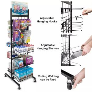 Metal wire hanging rack display with removable adjustable hooks for socks