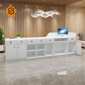 OEM Logo Modern Hotel Reception Desks Solid Surface Material Waterproof