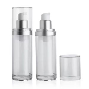 Cheap Seal 100ml Airless Pump Bottle Plastic Body Cream Bottle Silver for sale