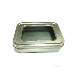 Battery Square Metal Tin Container With PVC Window / Tin Boxes , 109*79*25mm
