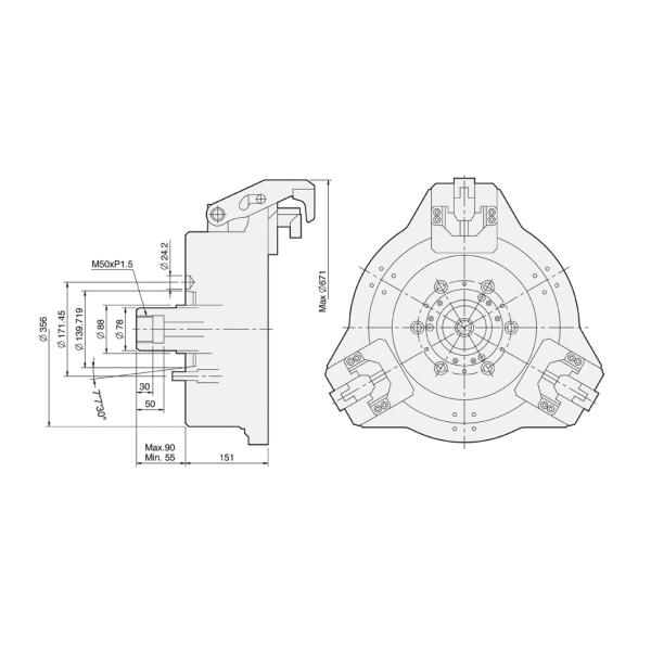 F52A8 High speed and light weight type strong finger chuck for aluminum wheel