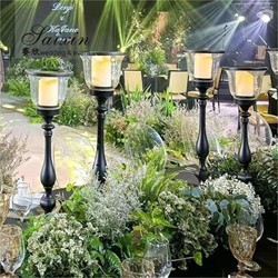 Saixin new design 3 pcs set black metal candle holder for wedding table