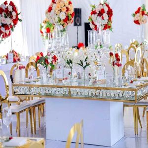 Crystal Drops Large Banquet Table Luxury Half Moon Round Shape