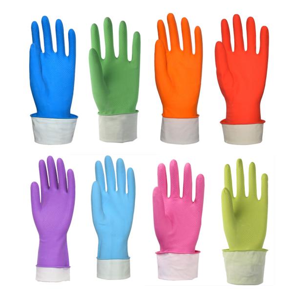 Quality Heavy Duty Flock Lined Rubber Gloves Customized Colors Water Resistant wholesale