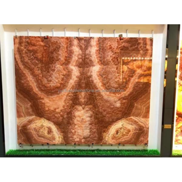 Backlit Red Onyx Marble Stone Book Matched Slab for Transparent Marble Table Pattern