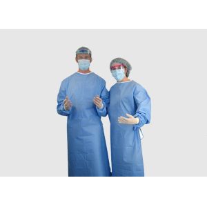China SMS Material Disposable Surgical Gown Blue Degradable With Ties On Neck / Waist on sale
