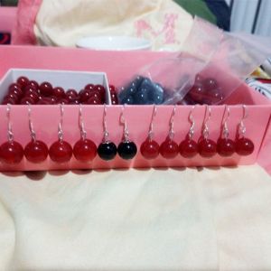 Buy cheap 100% True Sterling Silver S925 Earrings Nature Red Jade Black Agate Eardrop from wholesalers
