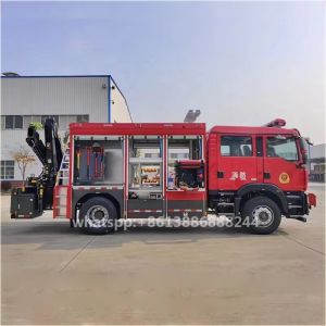 SITRAK 4X2 Double Row Rescue Fire Truck With Crane Lighting Breaking Life Rescue