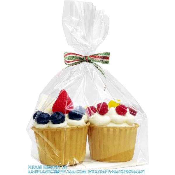 Flat Bottom Cellophane Bags, 4x4x9 Inches Gusseted Cellophane Bags With Paper