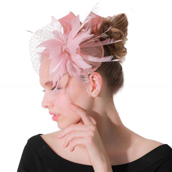 Pink Party Decoration Sinamay And Feather Fascinator With Wire Accessory 10x20 Cm