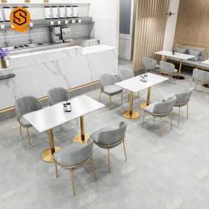 Marble Stone Tabletop Modern Restaurant Table Rectangle Shaped